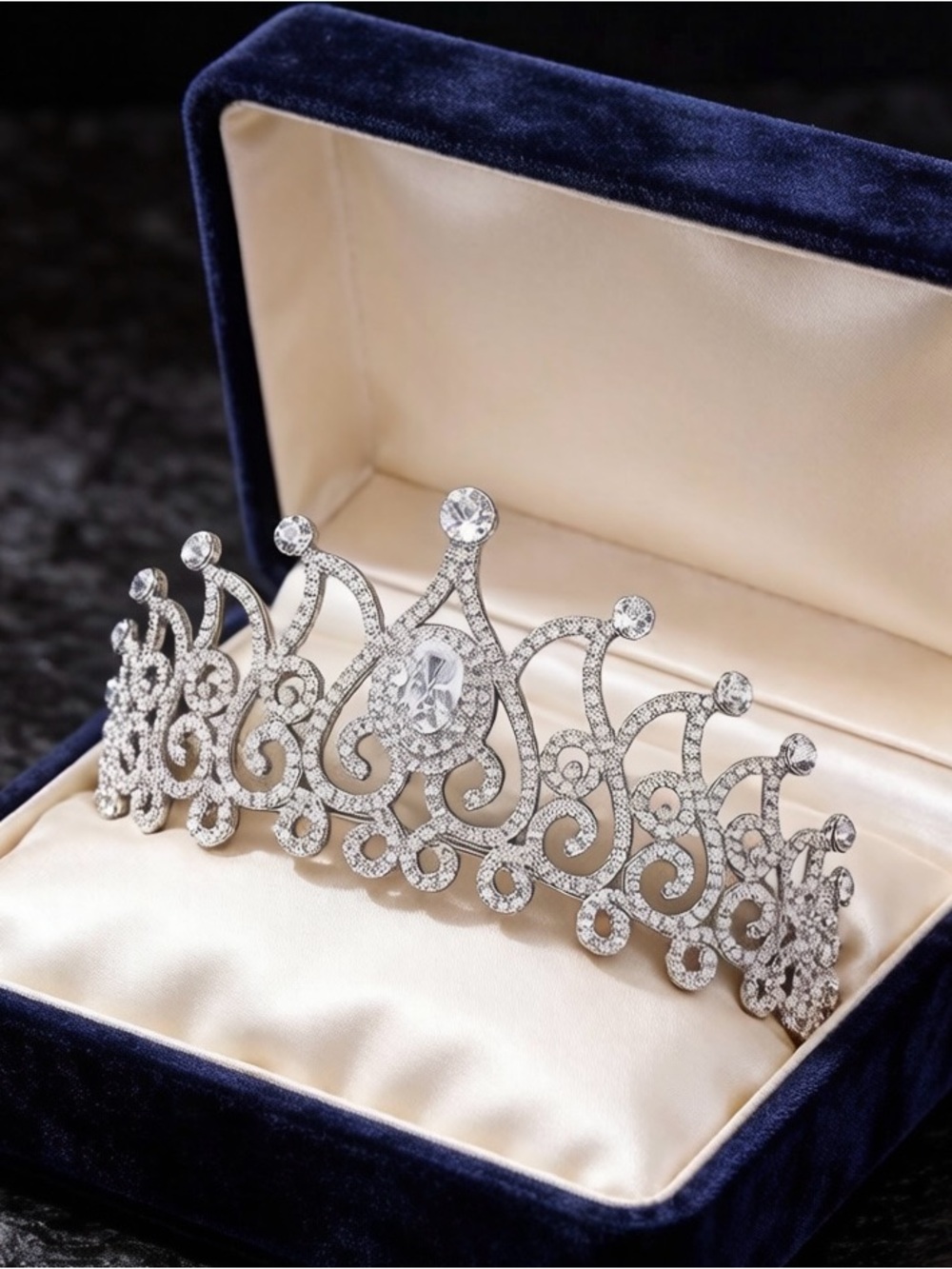 Silver Crystal Tiara Crown - Elegant Women’s Hair Accessory